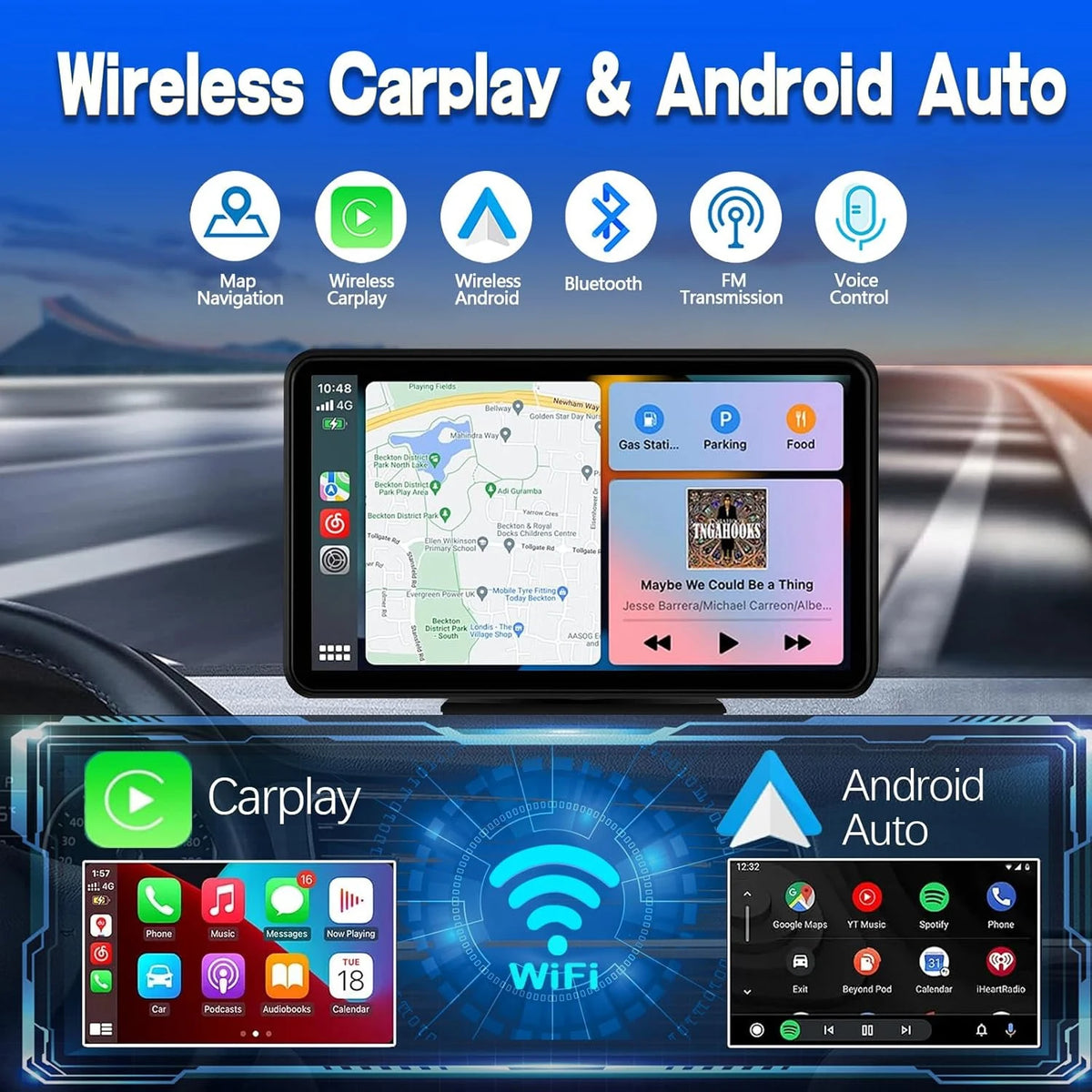 MotornestPro™ Wireless CarPlay Touchscreen Display (Android Auto + Bluetooth + GPS)